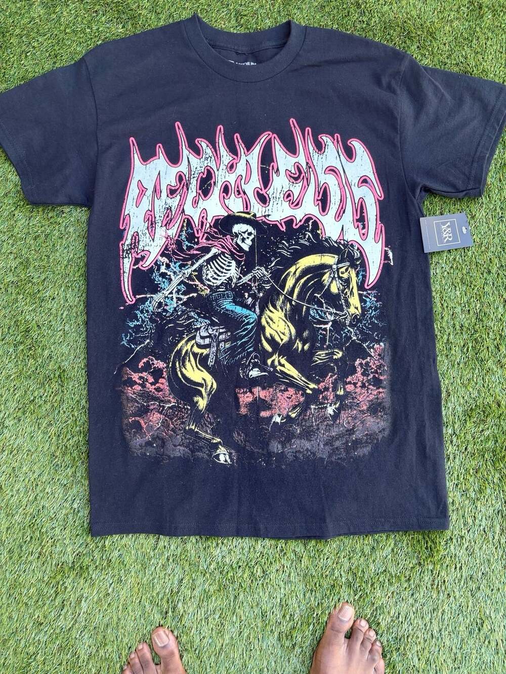 Young & Reckless Hellrider T-Shirt Size Medium Black Skeleton Cowboy